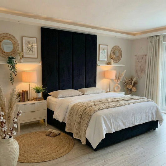 Modern Upholstered Bed with Tall Panel Headboard