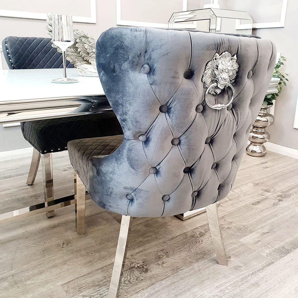 Chelsea Dining Chair with Lion Knocker & Buttoned Back