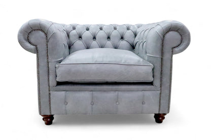 Chesterfield Alfie XL Low Back Club Armchair Vintage Ash Grey Cracked Wax Leather