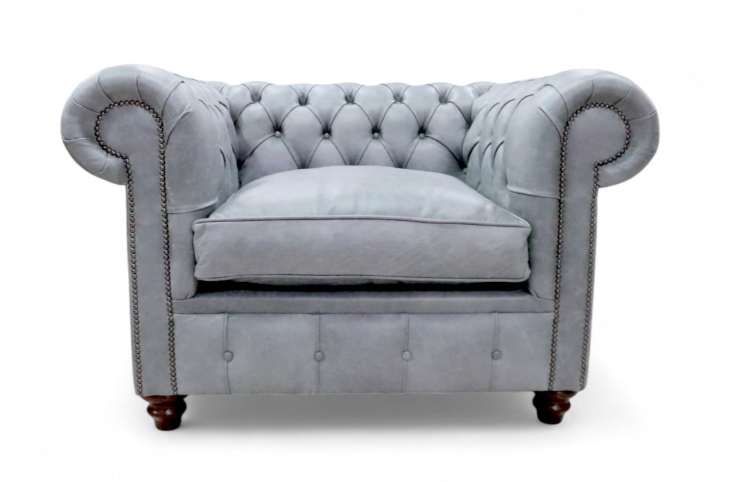 Chesterfield Alfie XL Low Back Club Armchair Vintage Ash Grey Cracked Wax Leather