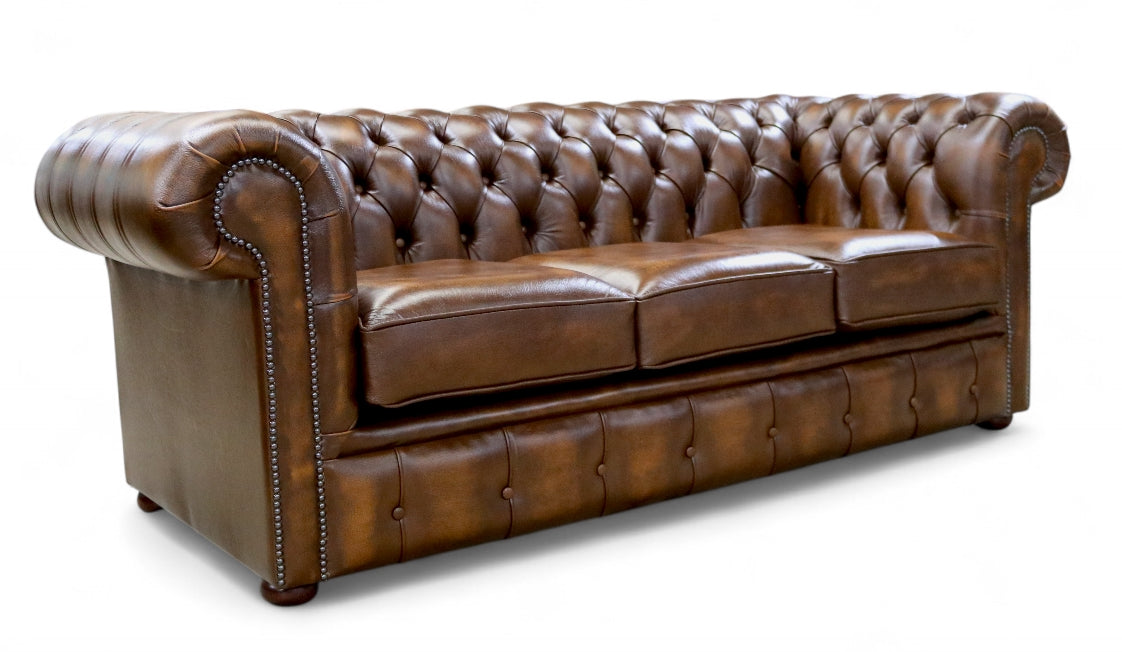 Chesterfield Handmade 3 Seater Sofa Antique Tan Real Leather – view 2
