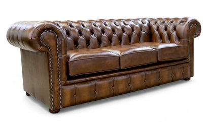 Chesterfield Handmade 3 Seater Sofa Antique Tan Real Leather – view 2