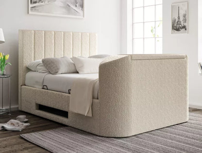 Berkley Upholstered Boucle Ivory Ottoman TV Bed - Bed Frame Only
