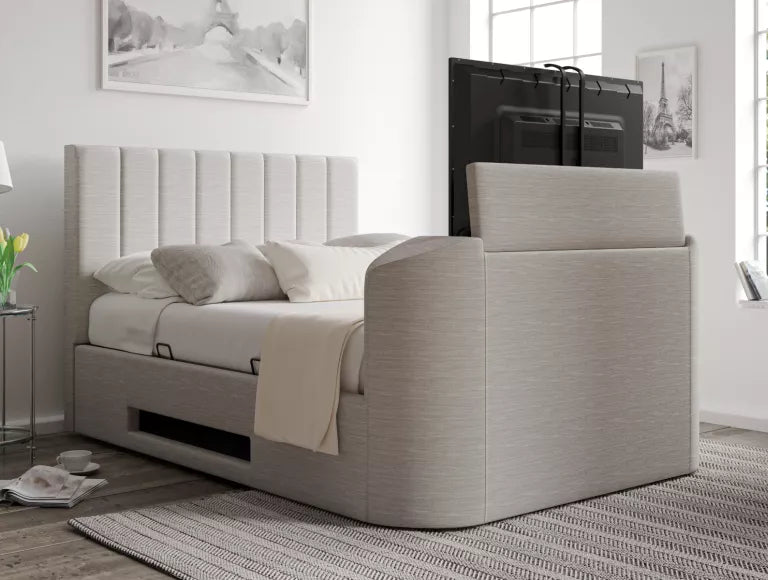 Berkley Upholstered Linea Fog Ottoman TV Bed - Bed Frame Only