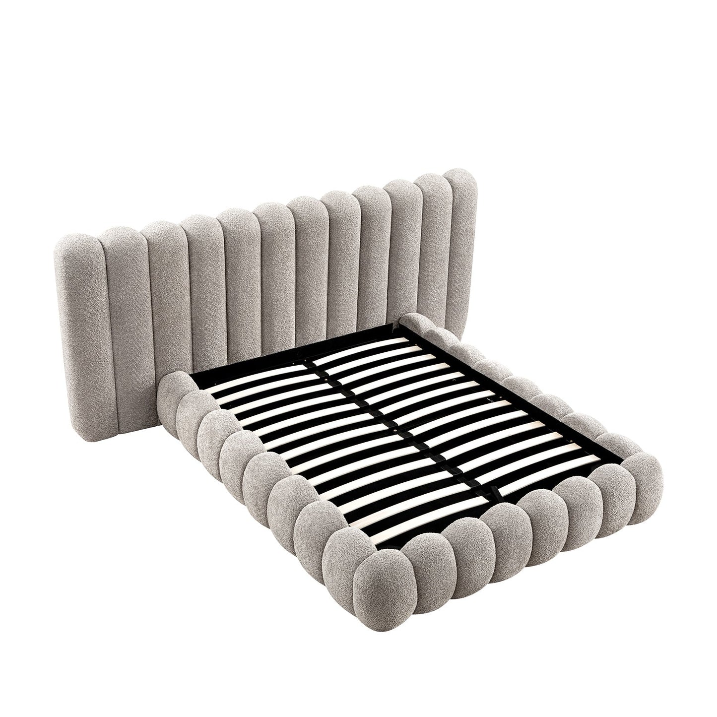 Sebastian Grand Bed with Storage, Stone Teddy Bouclé