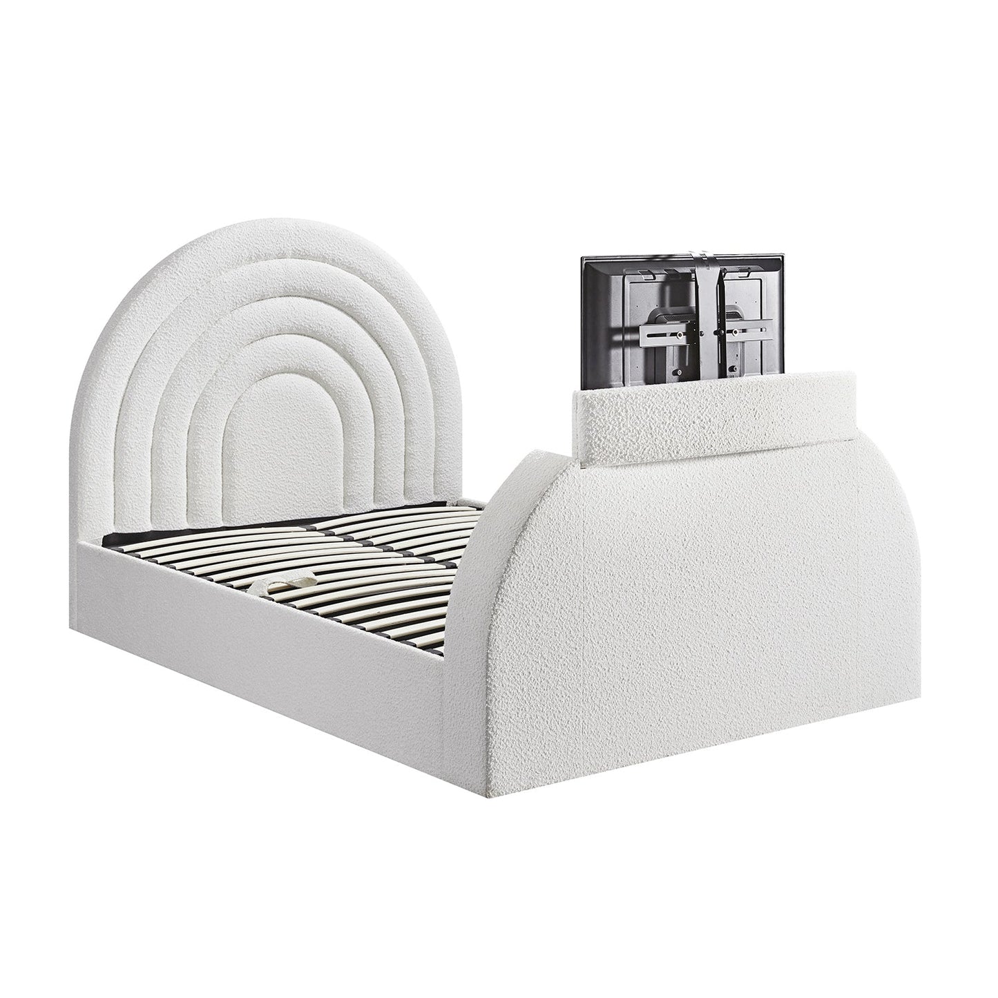 Archer White Boucle TV Bed with Ottoman Storage