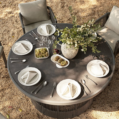 Pedra Rope and Aluminium Outdoor 6-Seater Round Dining Set, Grey