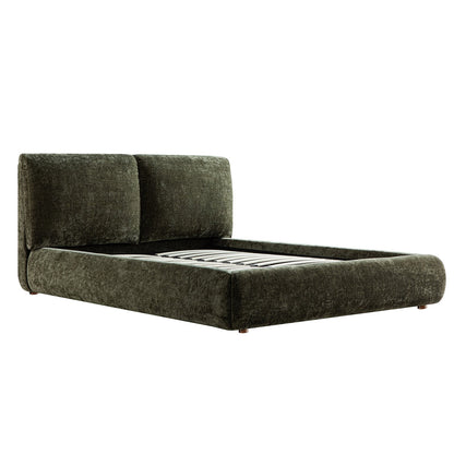 Thera Pillow Headboard Upholstered Bed, Moss Green Chenille