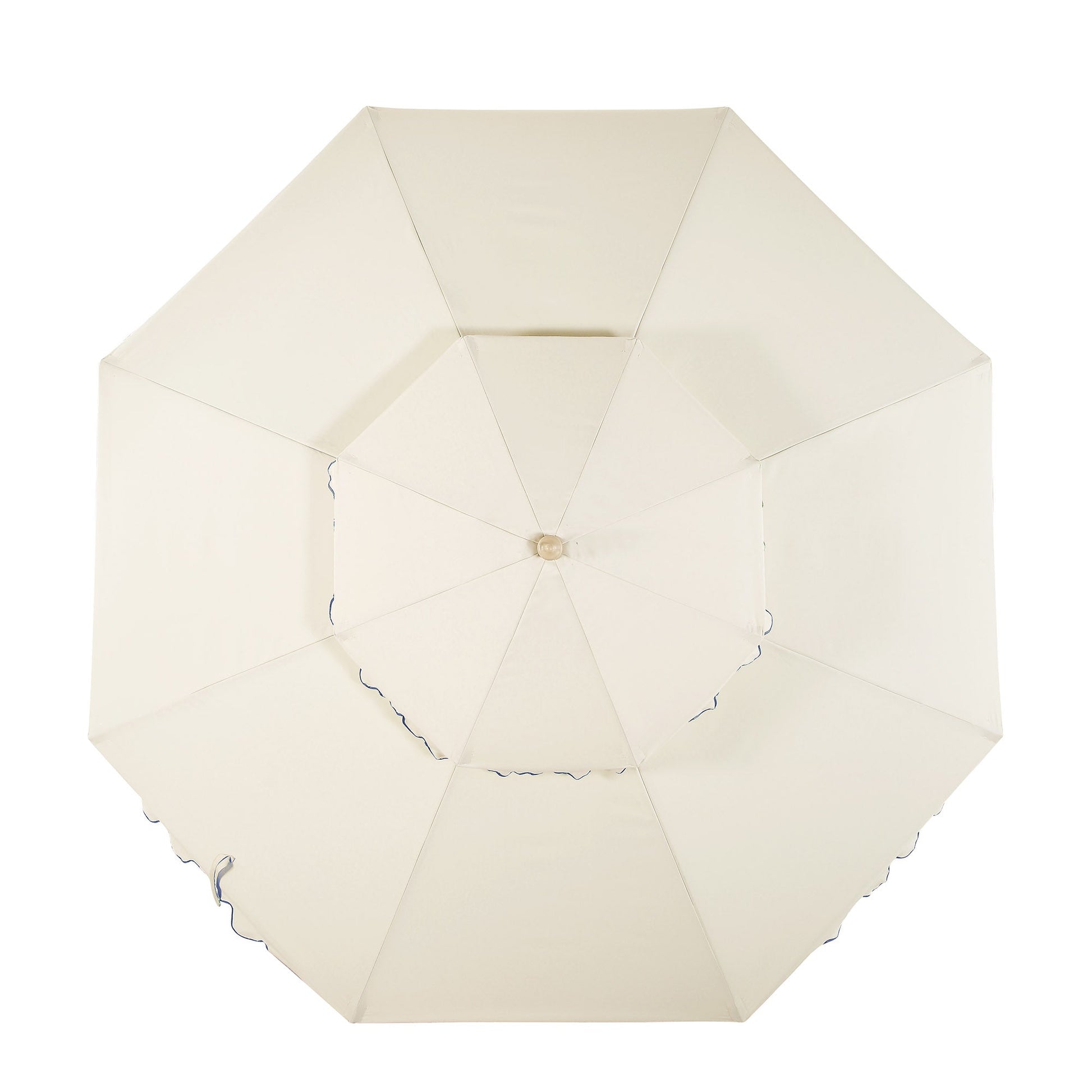 Fabienne Beige 3M Octagonal Double Top Crank and Tilt Parasol with Navy Scalloped Edge