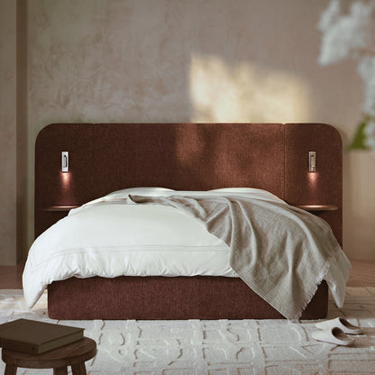 Della Extended Headboard Bed with Storage, Burnt Brick Chenille