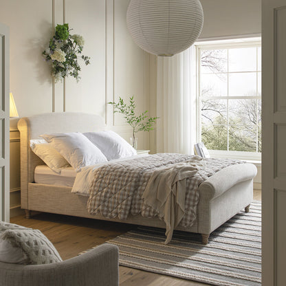 Porchester Ottoman Bed with Storage, Sleigh, Oatmeal Woven Textured Fabric