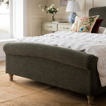 Porchester Ottoman Bed with Storage, Sleigh, Forest Green Chenille