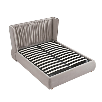 Astrid Ruched Wingback Bed, Oatmeal Chenille