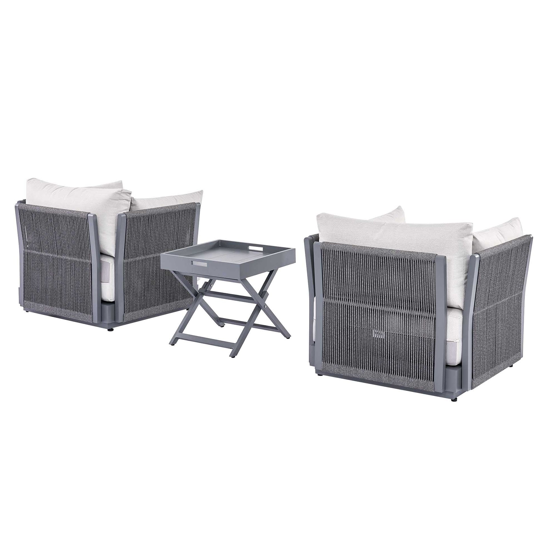 Pedra Rope and Aluminium Outdoor Bistro Set, Grey