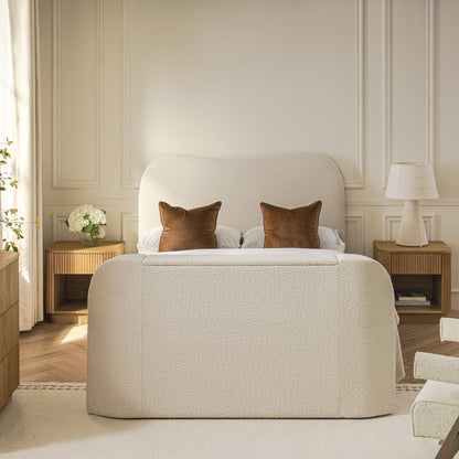 Egerie Curved Headboard Beige Boucle TV Bed with Ottoman Storage
