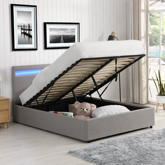 Pimlico End Opening Ottoman Bed with Storage Frame with Multi-colour LED Headboard (Grey Fabric)