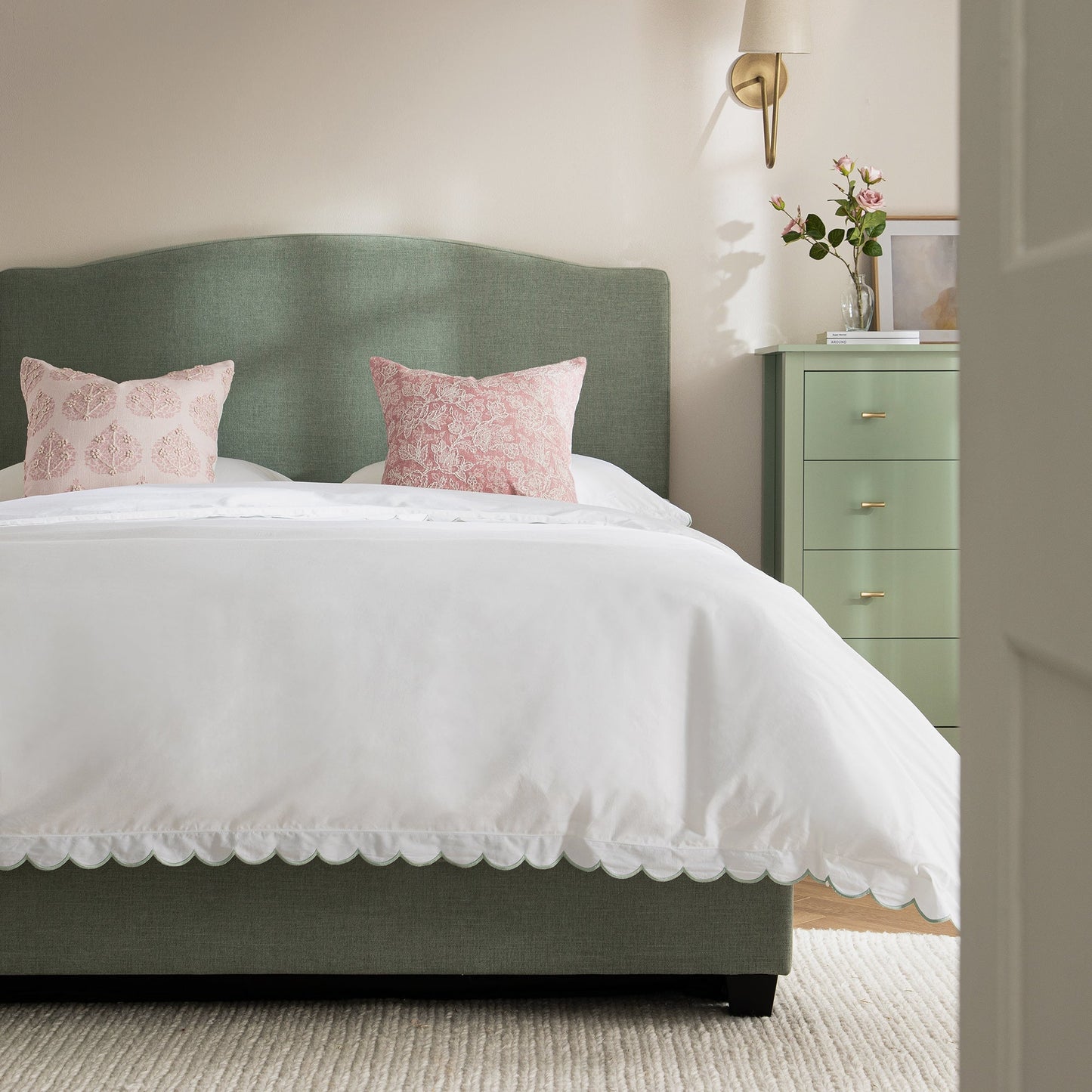 Chilworth Upholstered Ottoman Bed with Storage, Water Green Chenille