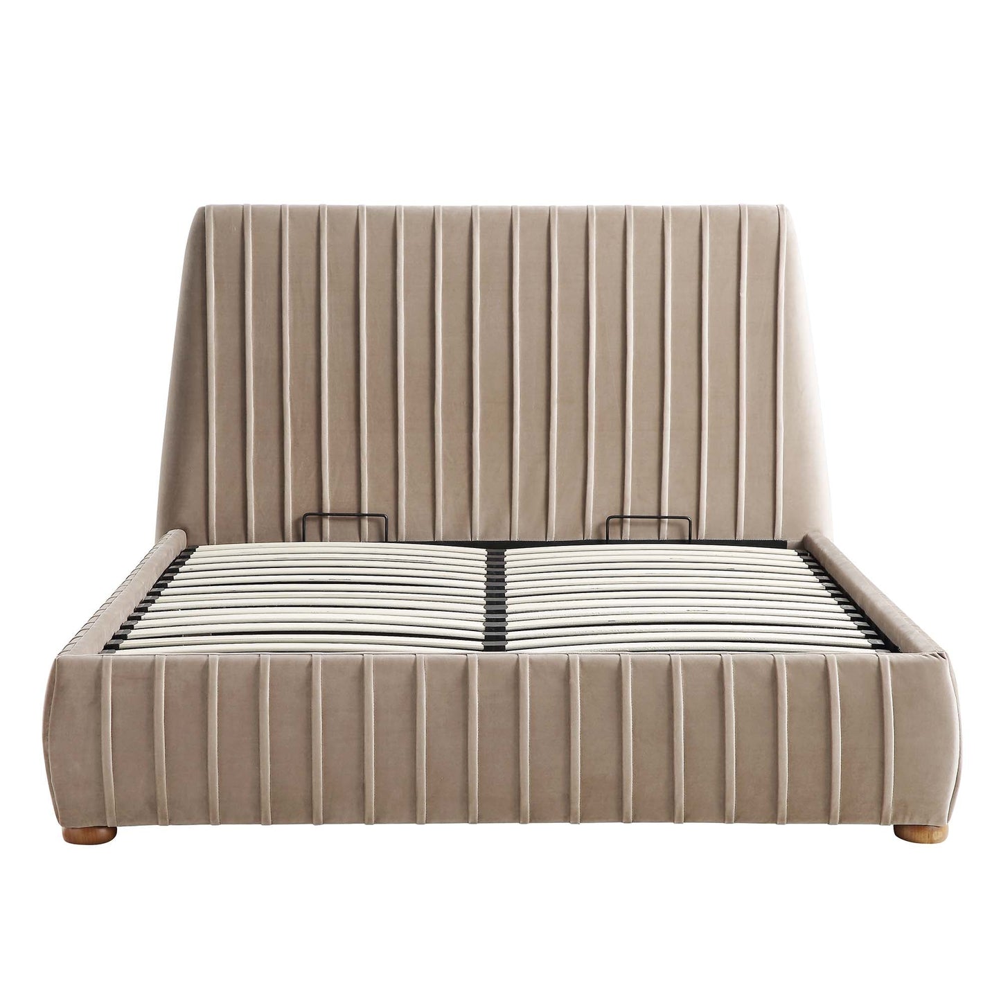 Helia Pleated Ottoman Bed with Storage, Taupe Velvet