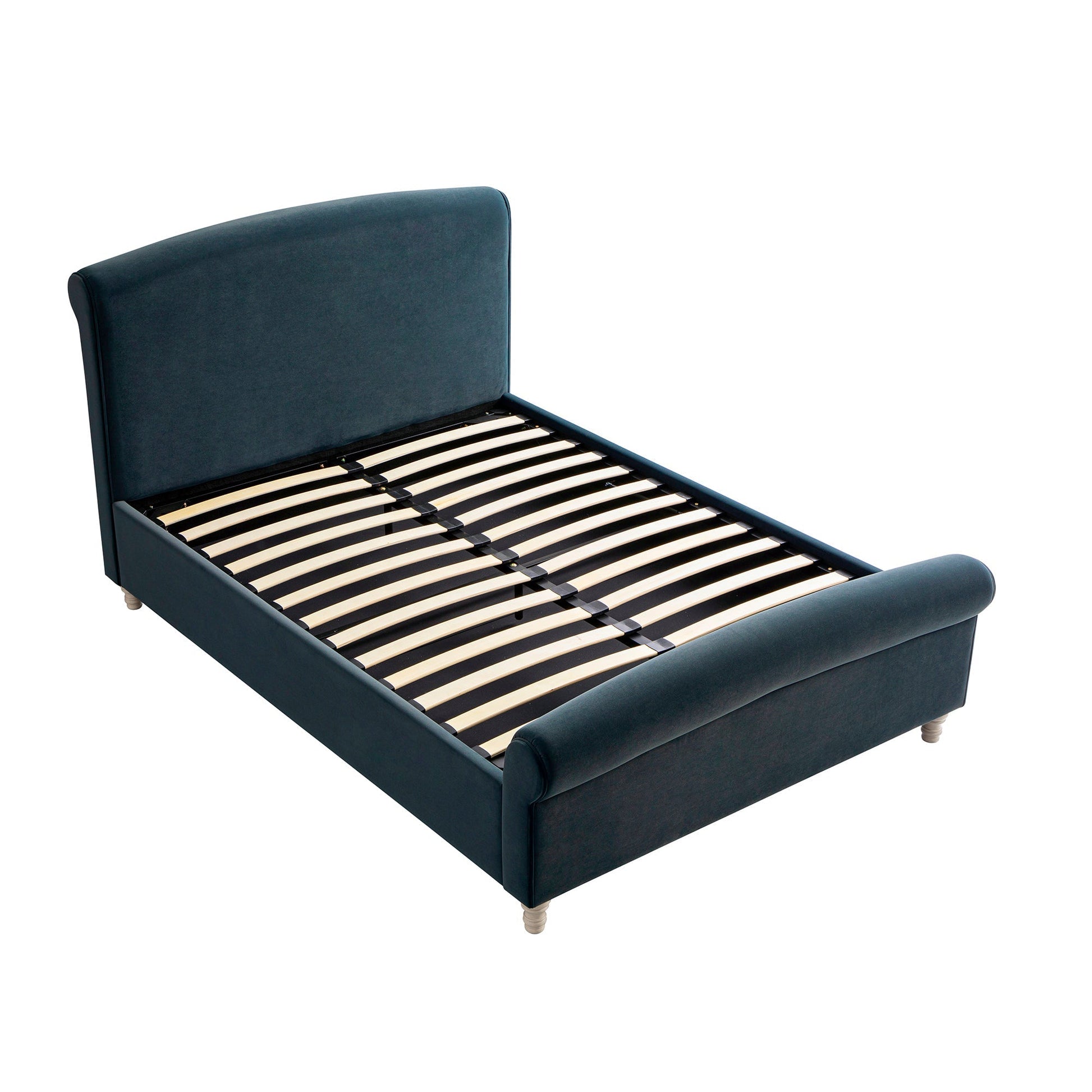 Porchester Ottoman Bed with Storage, Sleigh, Aegean Blue Velvet
