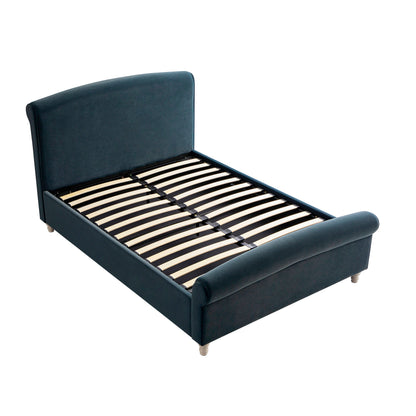 Porchester Ottoman Bed with Storage, Sleigh, Aegean Blue Velvet