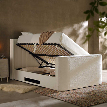 Wilton White Boucle TV Bed with Ottoman Storage
