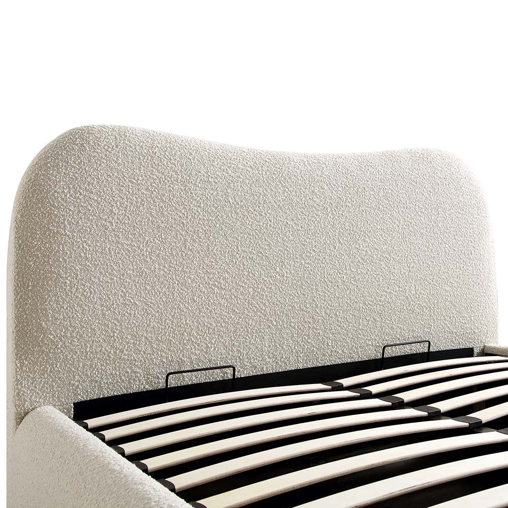 Egerie Curved Headboard Beige Boucle Ottoman Bed with Storage