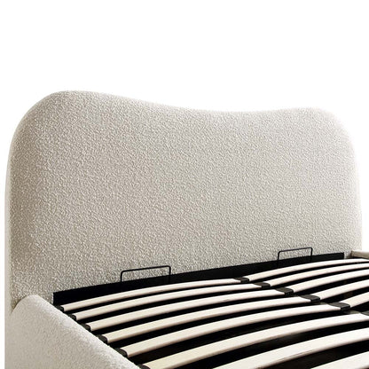 Egerie Curved Headboard Beige Boucle Ottoman Bed with Storage