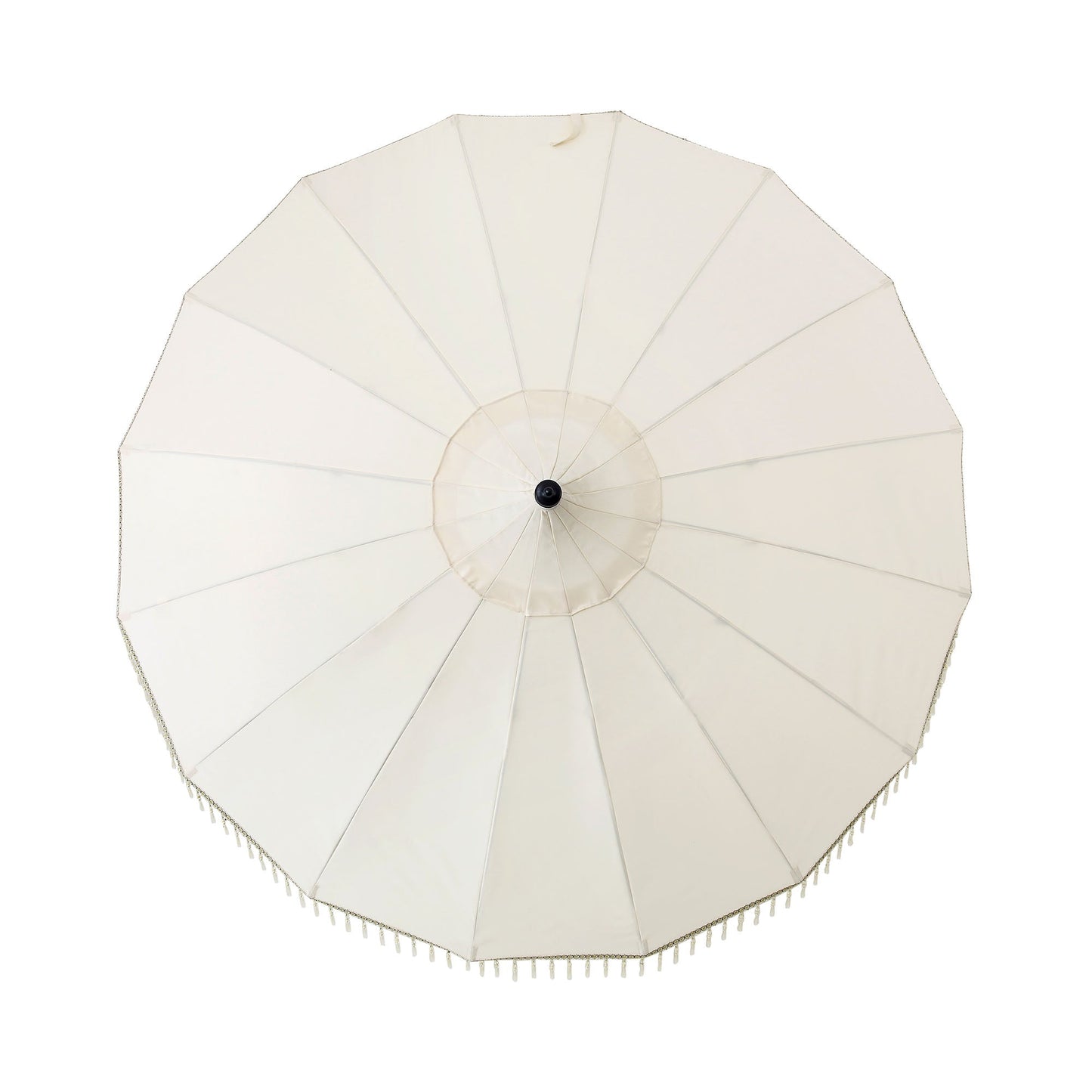 Hacienda 2.4M Beige Beaded Carousel Garden Parasol with Fringe Tassels and Aluminium Tilt