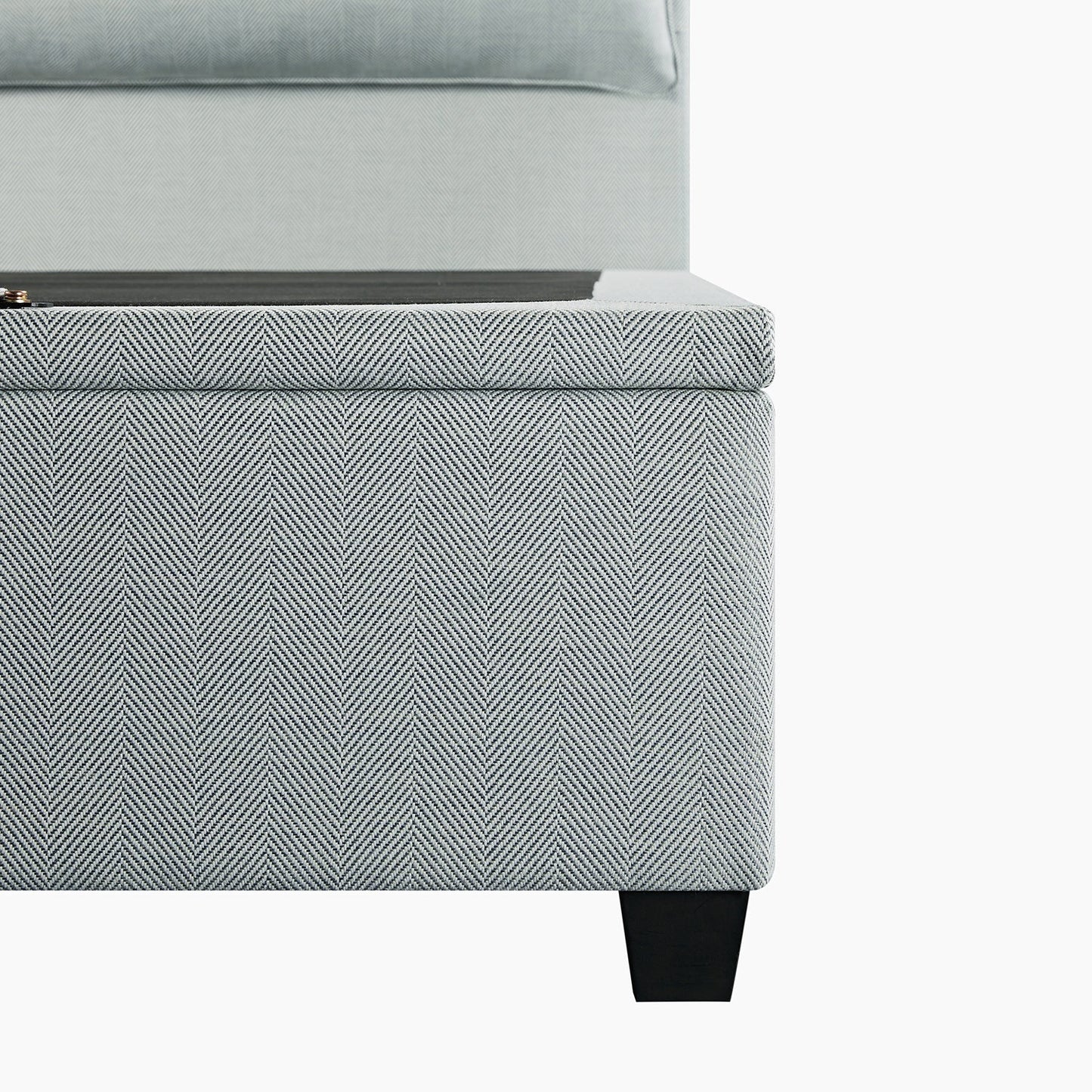 Kricia Upholstered Bed with Storage with Pillow Headboard, Slate Blue Chevron