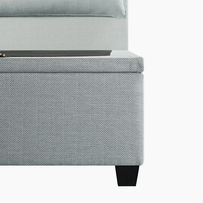Kricia Upholstered Bed with Storage with Pillow Headboard, Slate Blue Chevron