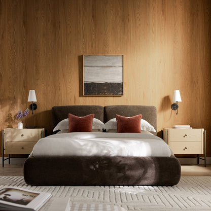 Thera Pillow Headboard Upholstered Bed, Cocoa Chenille