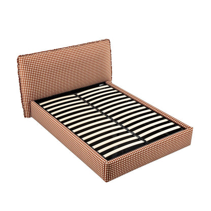 Celeste Upholstered Bed with Storage with Ruffled Headboard, Brick Gingham