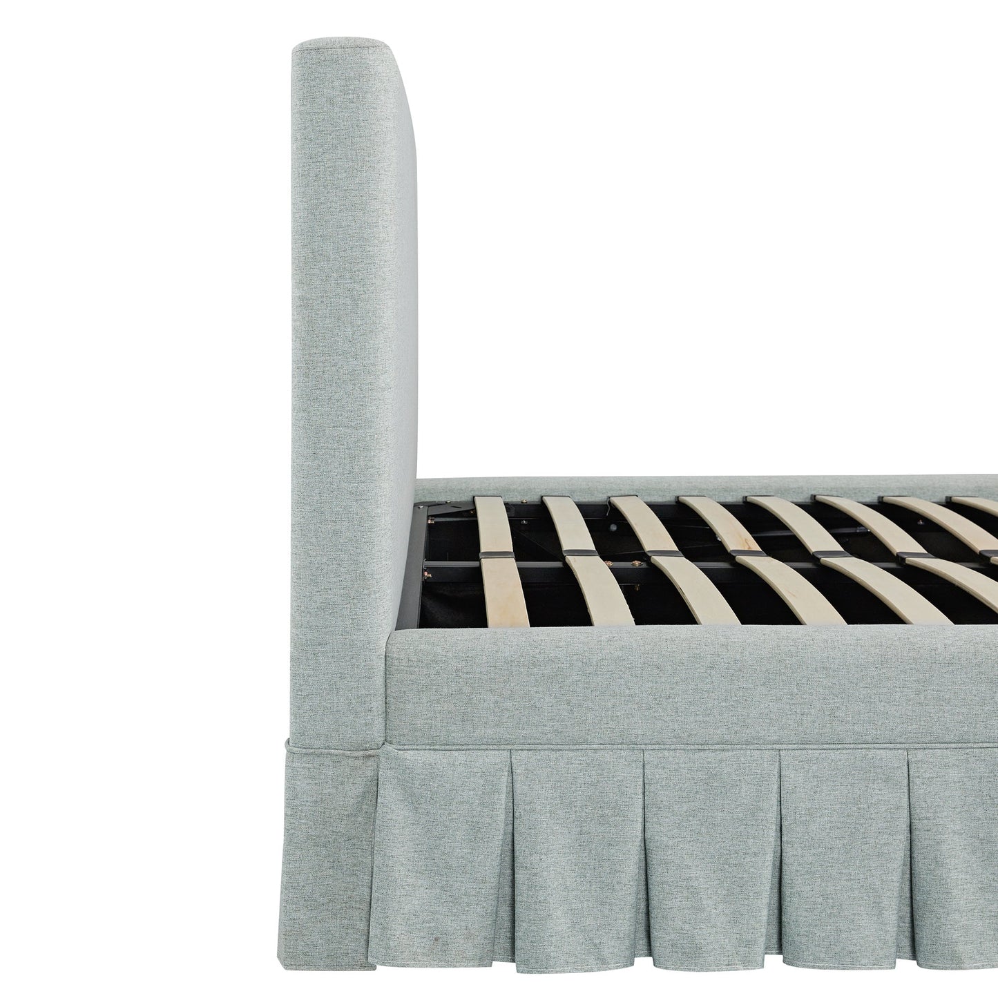 Egerton Box-Pleat Ottoman Bed with Storage, Pale Aqua Brushed Fabric