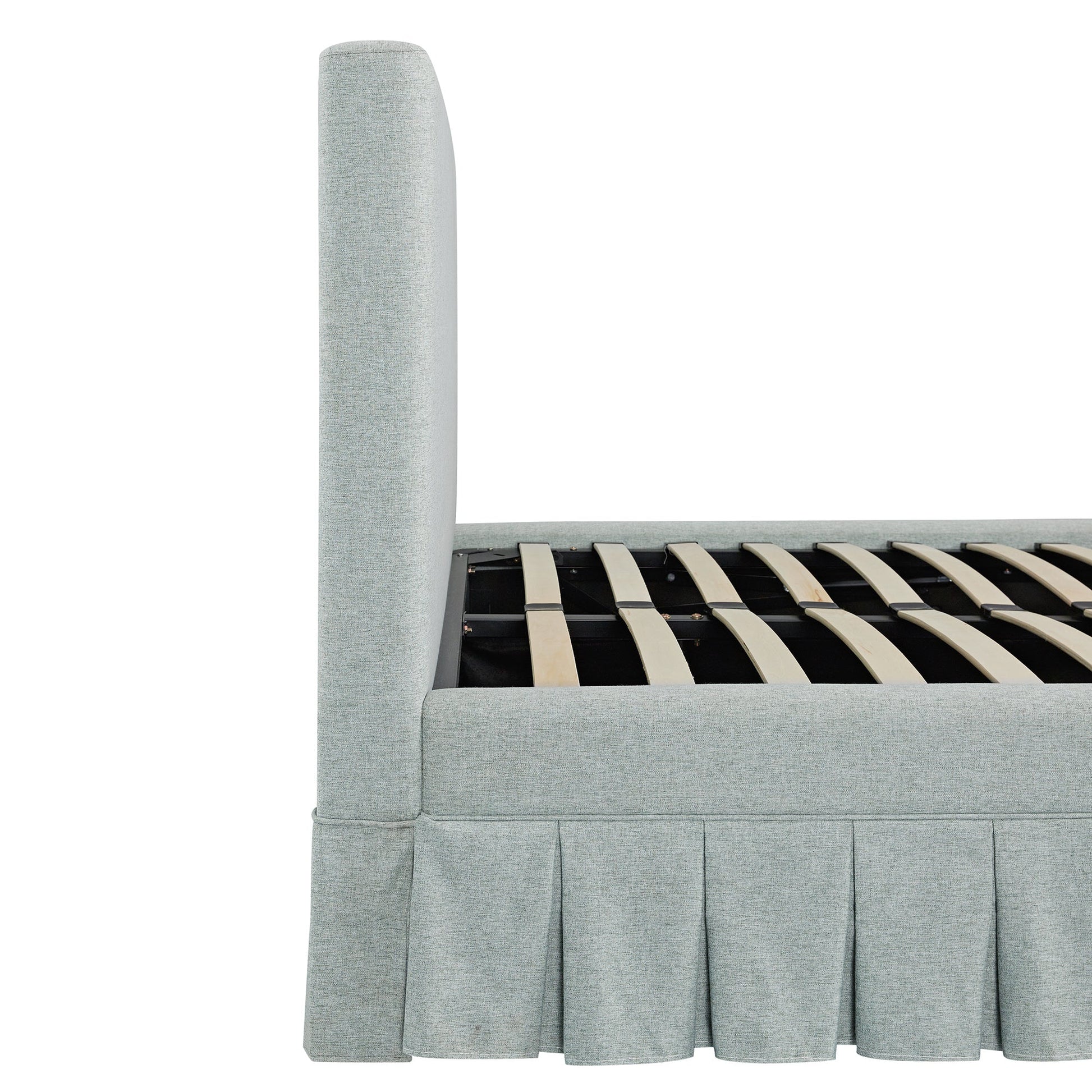 Egerton Box-Pleat Ottoman Bed with Storage, Pale Aqua Brushed Fabric