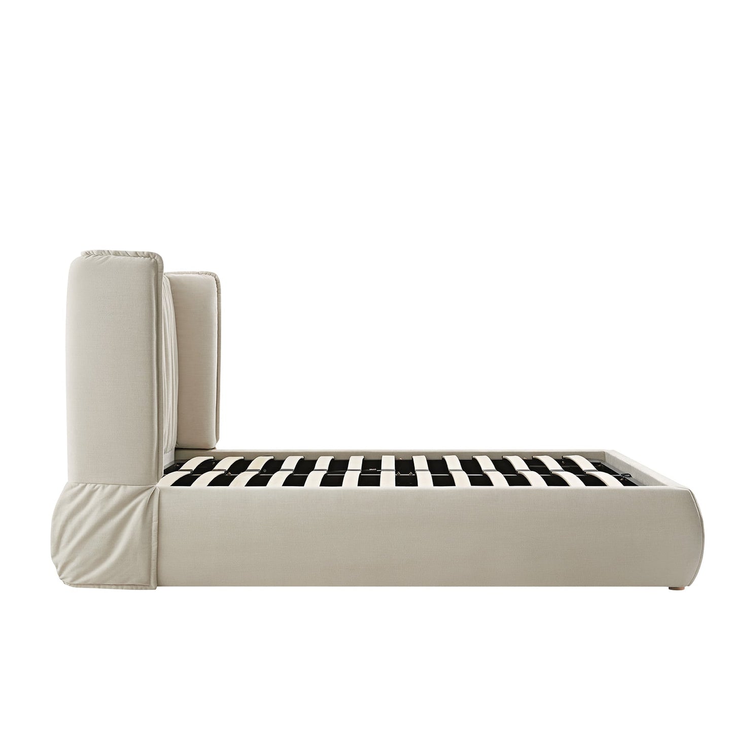 Astrid Ruched Wingback Bed, Ivory Chenille