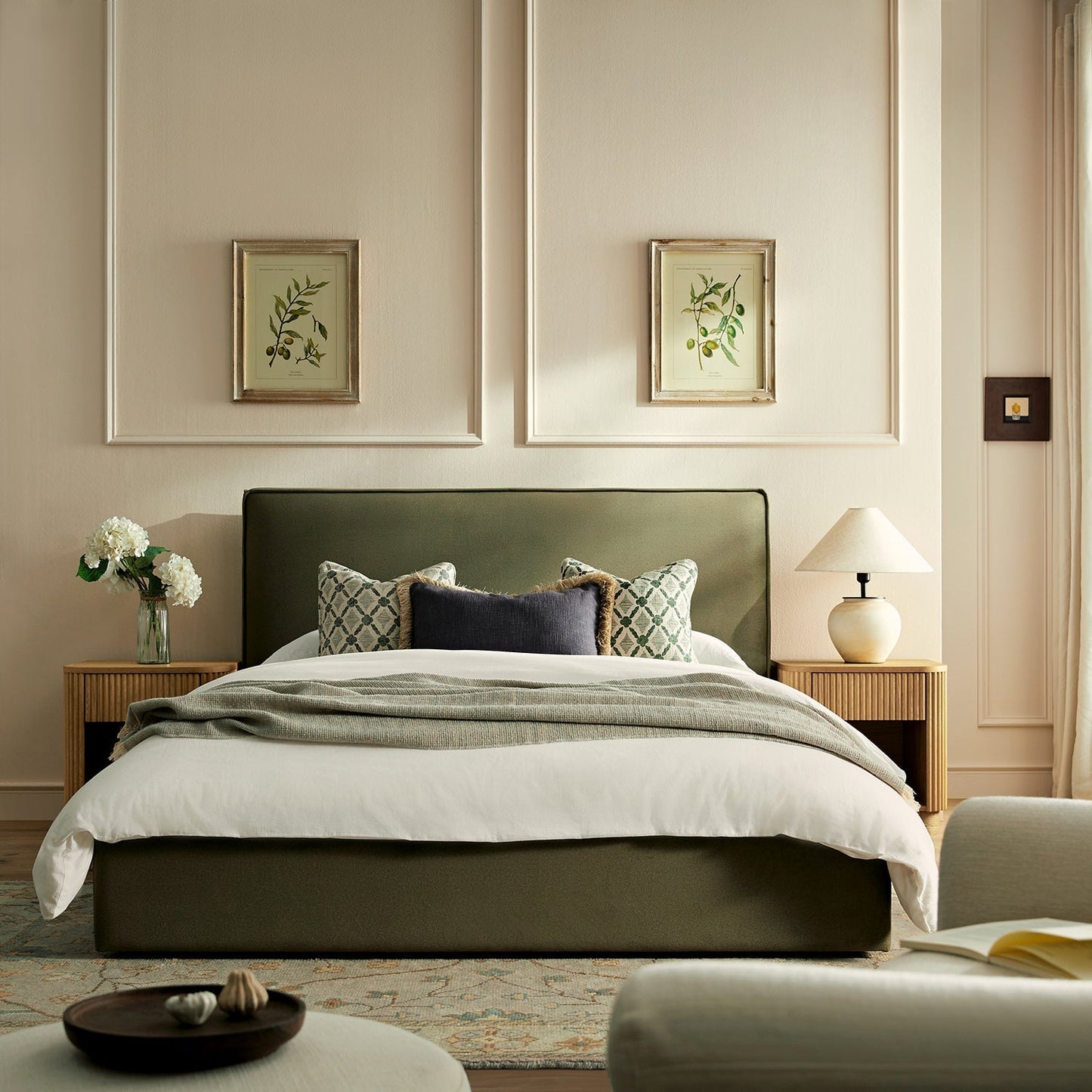 Forte Drawer Bed with Storage, Dried Herb Mohair