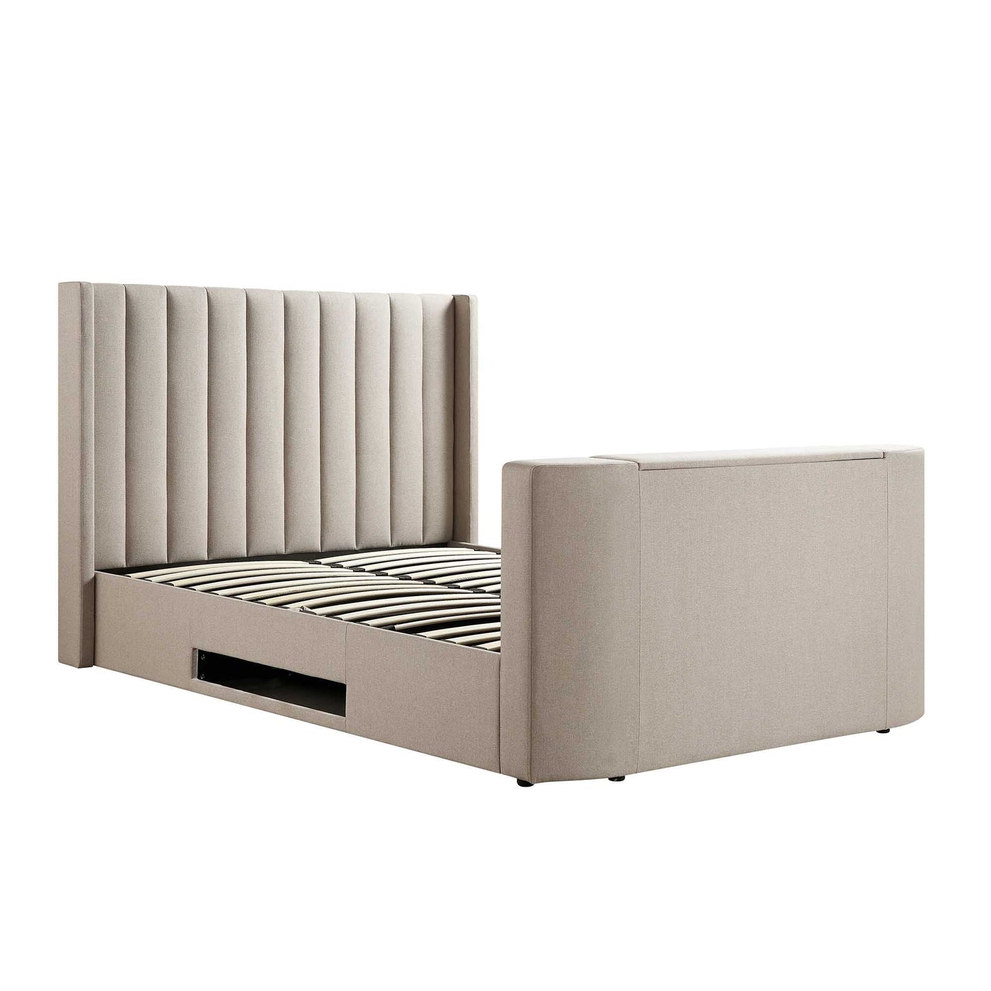 Wilton Warm Stone Fabric TV Bed with Ottoman Storage