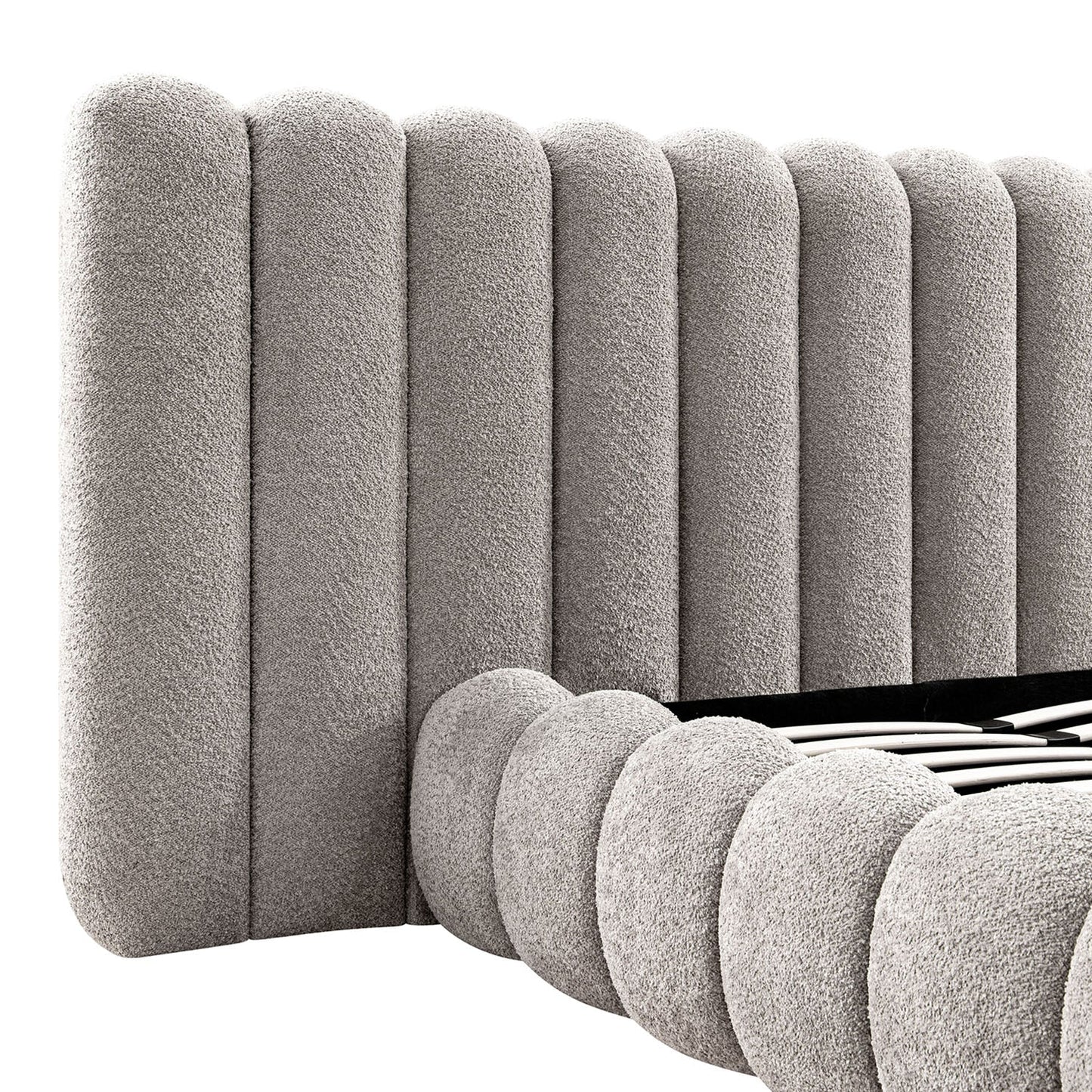 Sebastian Grand Bed with Storage, Stone Teddy Bouclé