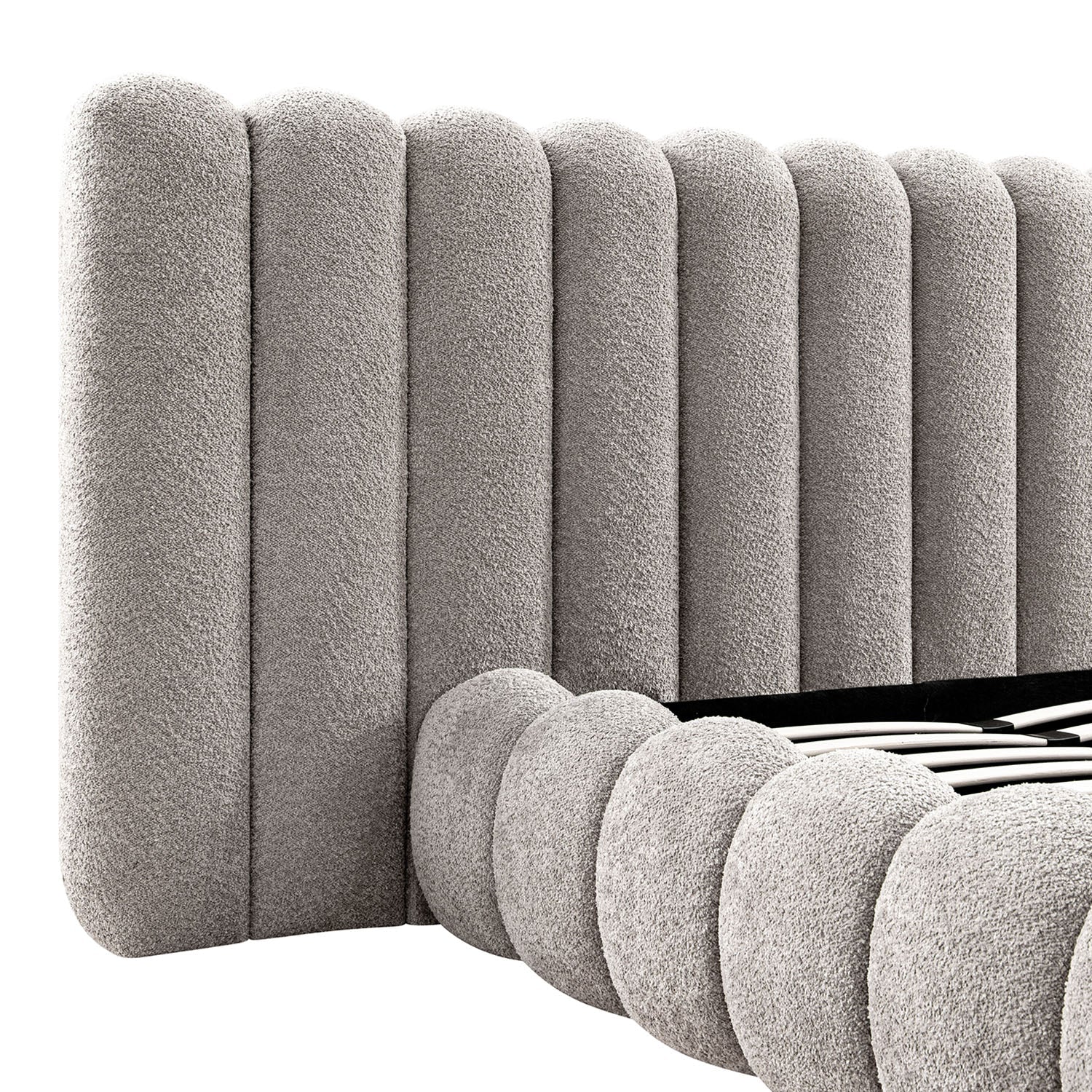 Sebastian Grand Bed with Storage, Stone Teddy Bouclé