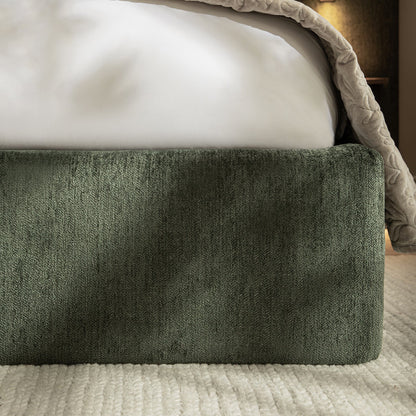Della Extended Headboard Bed with Storage, Moss Green Chenille