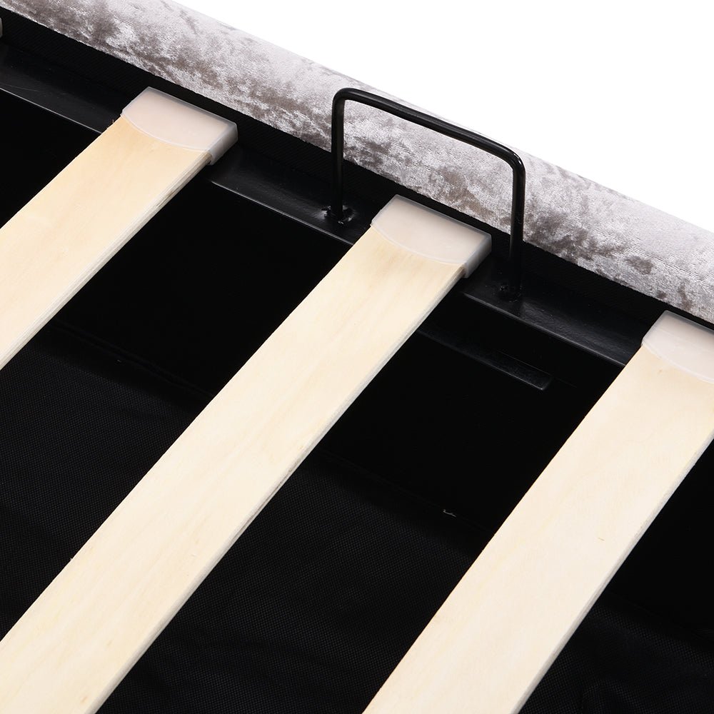 Hayden Crushed Velvet Side Lift Storage Ottoman Bed Upholstered Bed Frame Silver