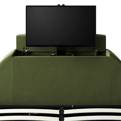 Archer Moss Green Velvet TV Bed with Ottoman Storage