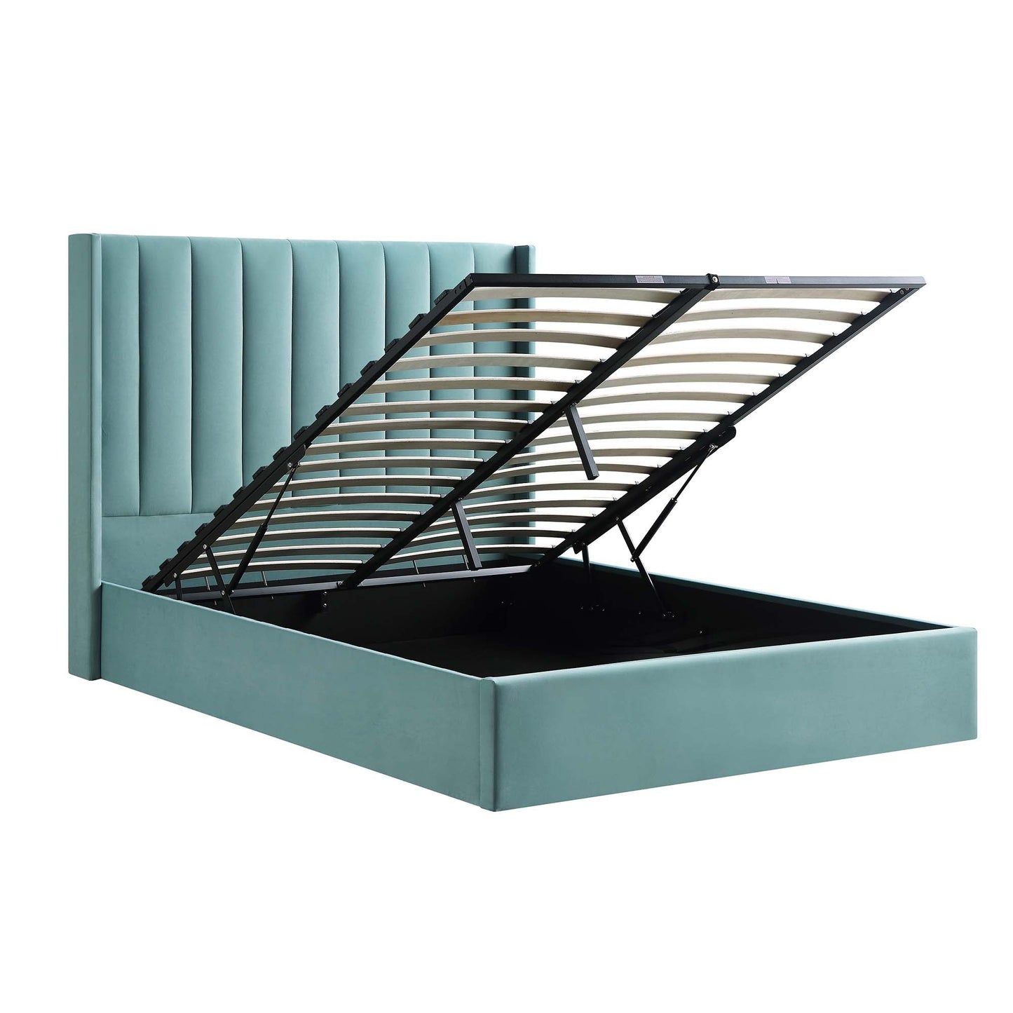 Wilton Seafoam Blue Velvet Ottoman Bed with Storage