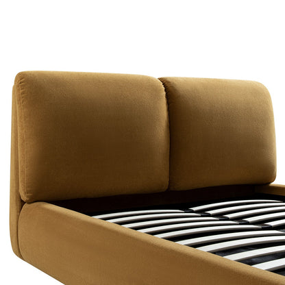 Thera Pillow Headboard Upholstered Bed, Burnt Ochre Chenille