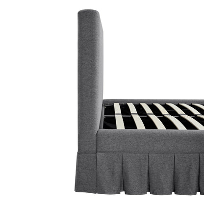 Egerton Box-Pleat Ottoman Bed with Storage, Charcoal Brushed Fabric