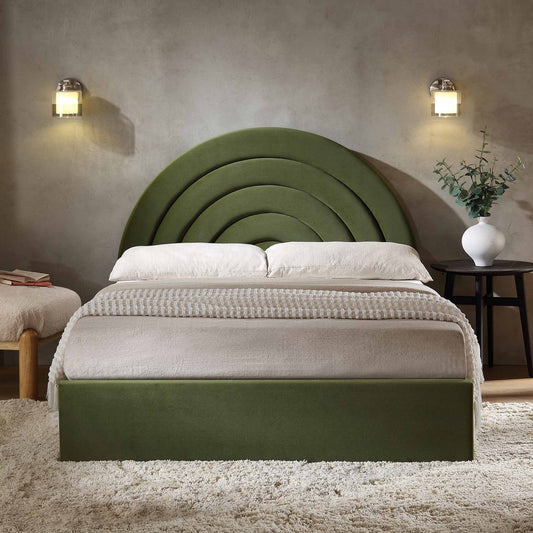 Archer Moss Green Velvet Ottoman Bed with Storage
