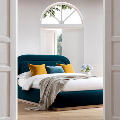 Luella Upholstered Wooden Plinth Base Bed with Storage, Teal Velvet