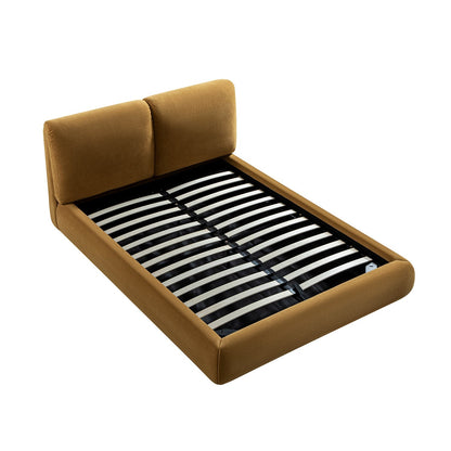 Thera Pillow Headboard Upholstered Bed, Burnt Ochre Chenille