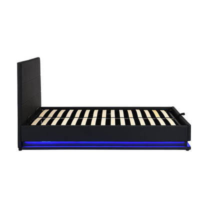 Buxton Faux Leather End Opening Ottoman Bed with Storage Frame with Multi-colour LED Light Strip (Black PU)