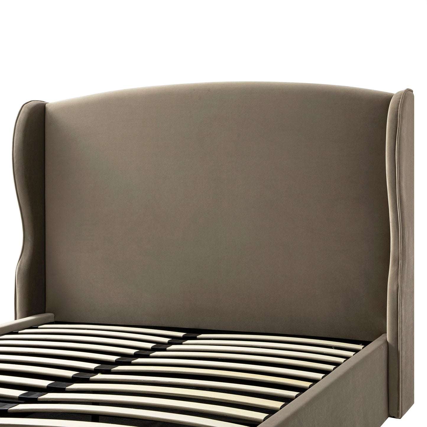 Kimberly Winged Upholstered Bed with Storage, Taupe Velvet